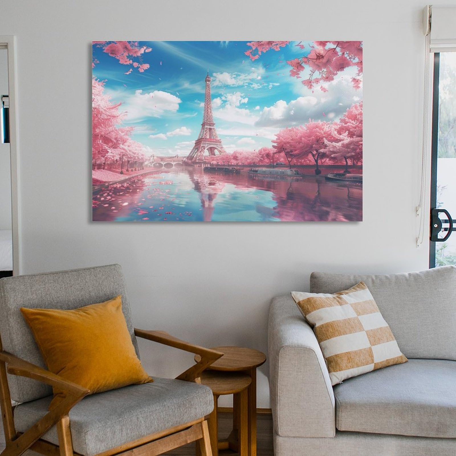 Amazon.co.jp: 絵画 エッフェル塔の下で咲く桜インテリア 絵画 雄大な
